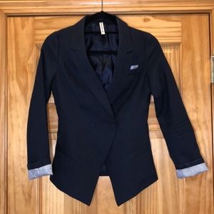 Navy Blue White Pinstripe Accent Blazer